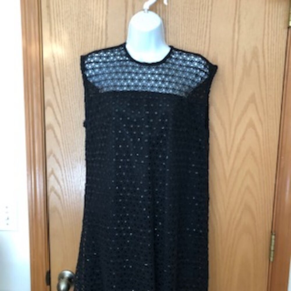 Vintage 1940s Tachi Castillo Crochet Black Peek-A-Boo Sheath Dress Large 16